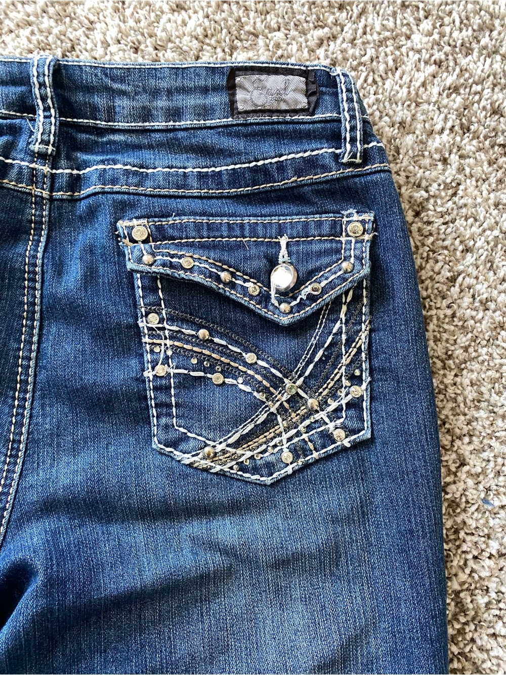 Earl Jean Dark Blue Embellished capris